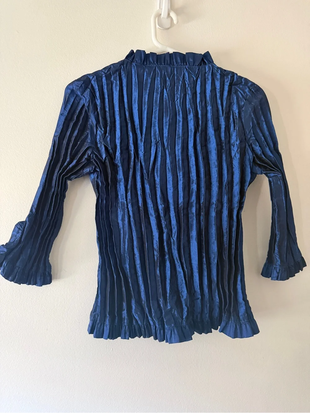 R&M Richards Blue Ruffled Pleat-Texture Button Front Blouse - Picture 3 of 3